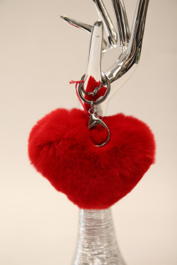 porte clés coeur en fourrue lapin : rouge