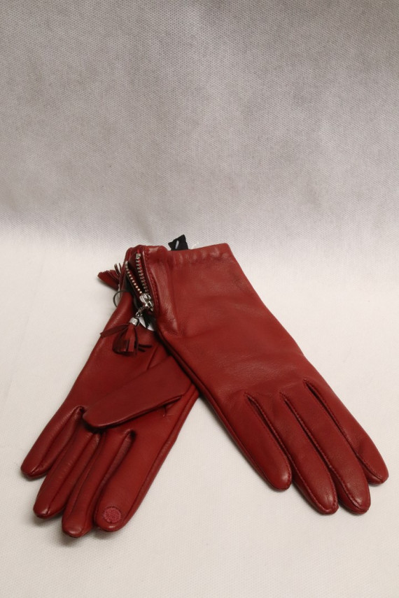 Gant Cuir Femme Rouge : 21476