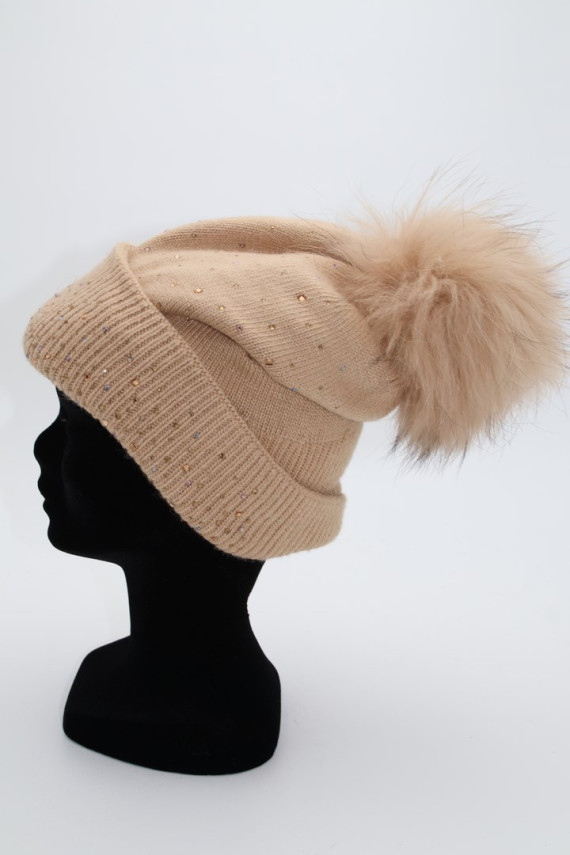 BONNET femme acrylique et fourrure : hl-7.B