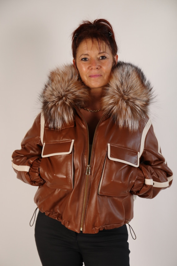 Doudoune cuir et col renard : AXELLE